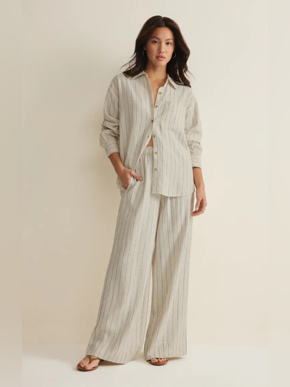 Z Supply Alfie striped linen button up and Henri striped linen wide leg pants